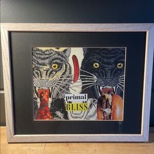 Handmade Collage for Carnivores Framed Luxe Wall Art w Tigers and Meats!